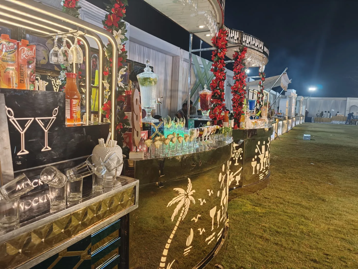 Decorative outdoor mocktail bar at night