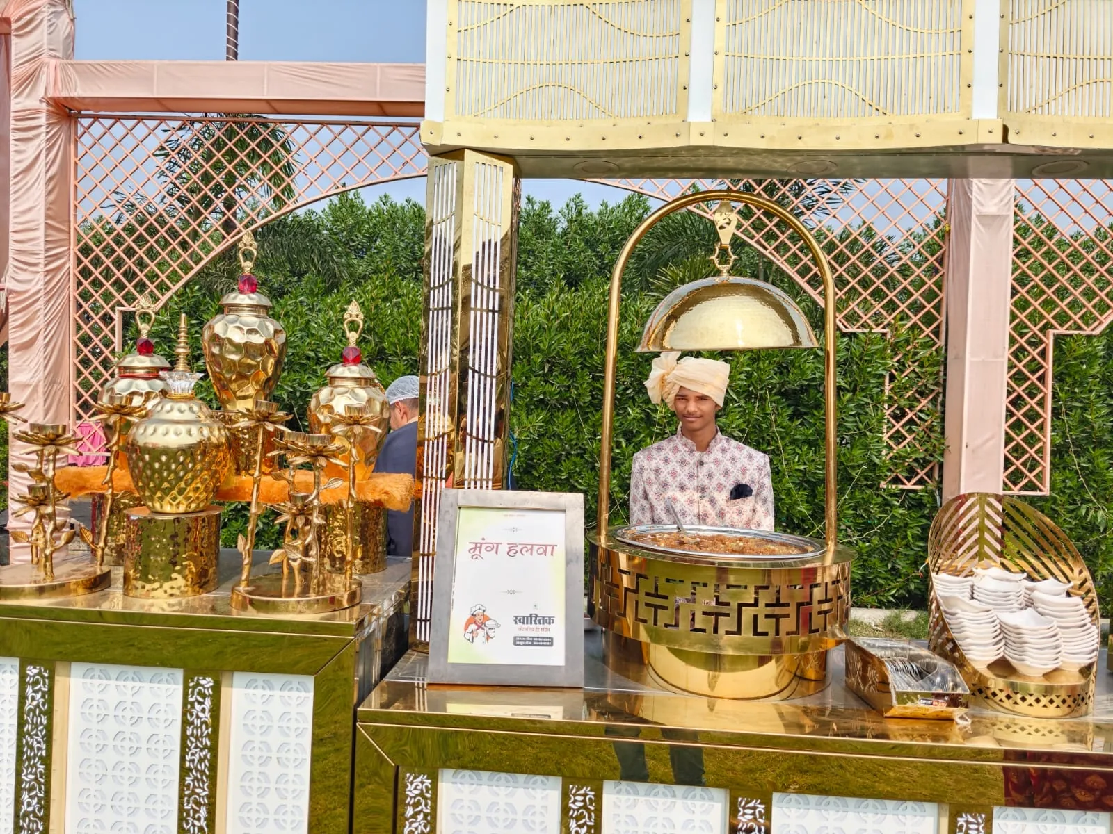 Swastik Caters live dessert counter at an outdoor event
