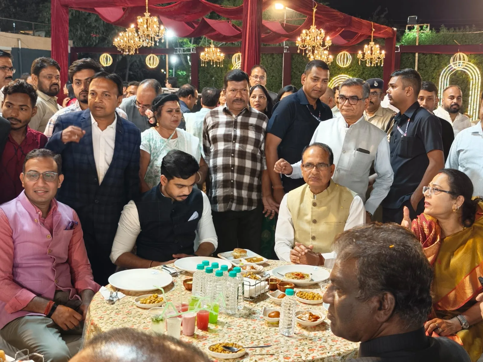 Guests gathered at a catered evening celebration